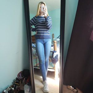 Forever 21 Navy and Cream Striped Sweater